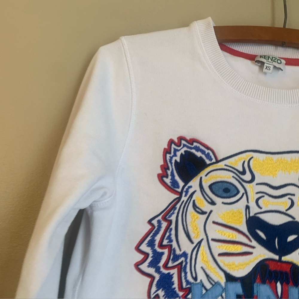 Kenzo Paris White crewneck Sweatshirt Embroidered Tiger Logo Women’s XS - Picture 5 of 9